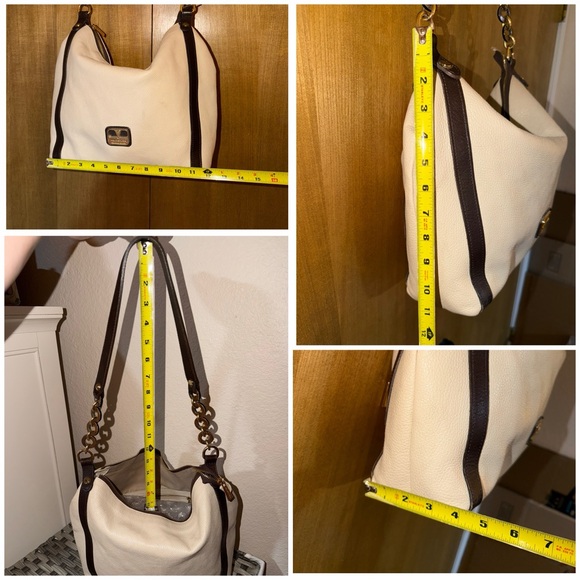 Valentina Genuine Leather Shoulder Bag Cream Brown Made in Italy - Picture 13 of 16